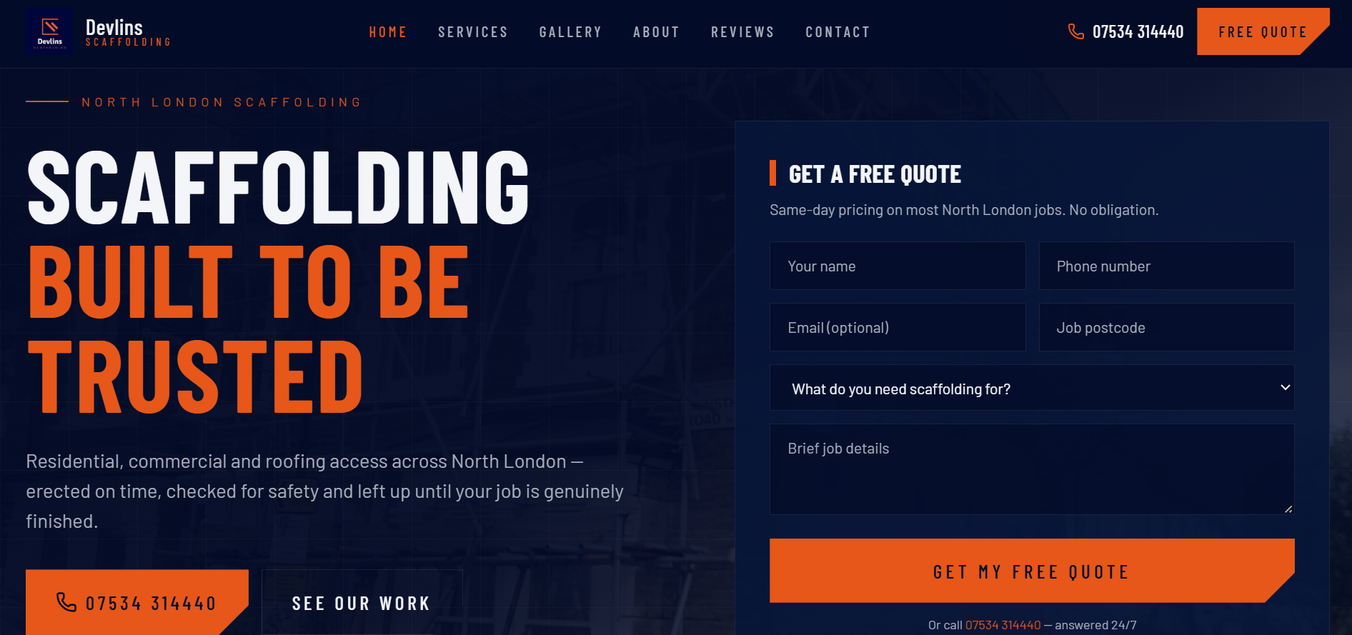 Devlins Scaffolding website designed by Yusuf Hussein